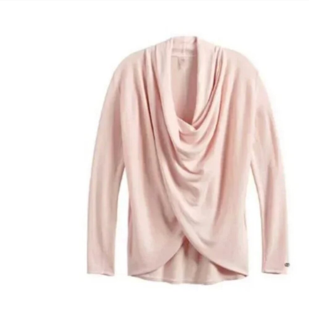 CALIA Effortless Wrap Neck Post Workout Sweater Pink Cashmere Blend Size XS